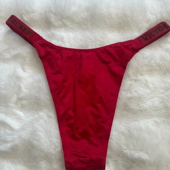 NWT Victoria's Secret VERY SEXY Red Rhinestone Logo Brazilian Cut Panty Size M - Picture 4 of 6